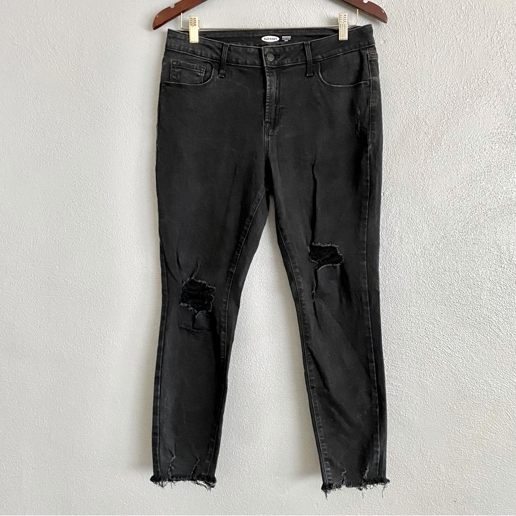 Old Navy Womens Jeans Size 12 Rockstar Super Skinny Ankle Black Pants Stretchy